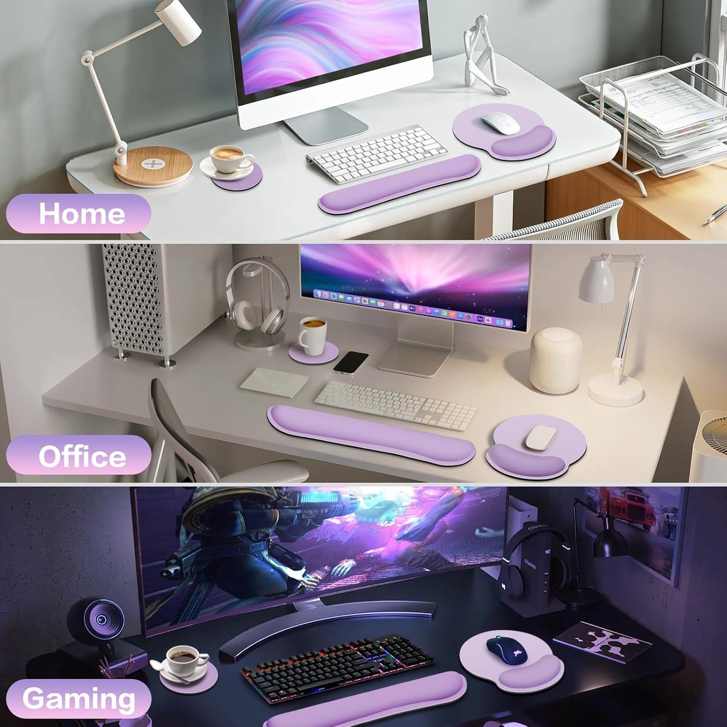 Ergonomic Keyboard Wrist Rest, Mouse Pad with Wrist Rest Anime, Cat Gaming Mousepad with Wrist Support, Memory Foam Wrist Rest Set for Computer Keyboard, Funny Cute Office Desk Accessories