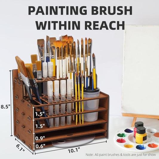 OPHIR Paint Brush Holder, 101 Holes Wooden Paint Brush Organizer with A Mini Acrylic Painting Palette & Cleaner Cup for Painting Brushes, Markers, Colored Pencils Organizer