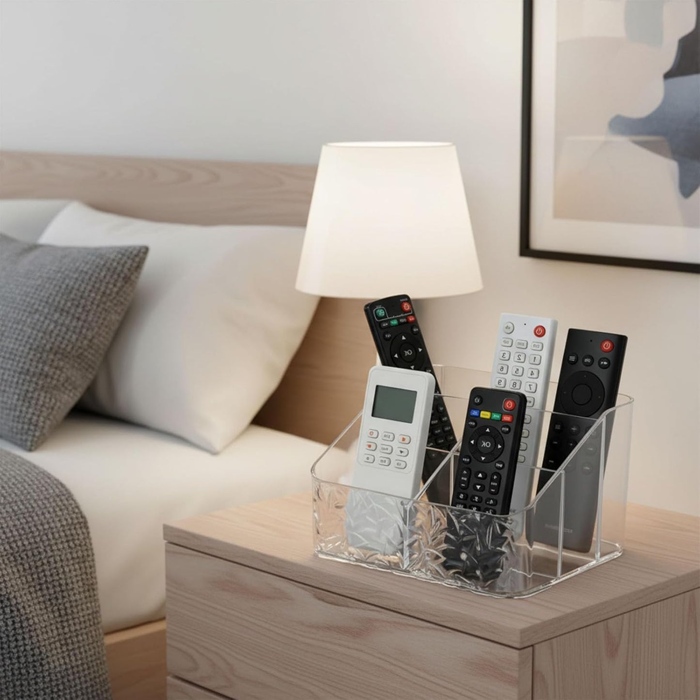 Remote Control Holder, Clear Desk Organizer with 4 Slots, Remote Caddy for TV Remotes, Streaming Devices, Controller Holder, Nightstand Organizer for Bedroom, Living Room, Office and Tabletop Use