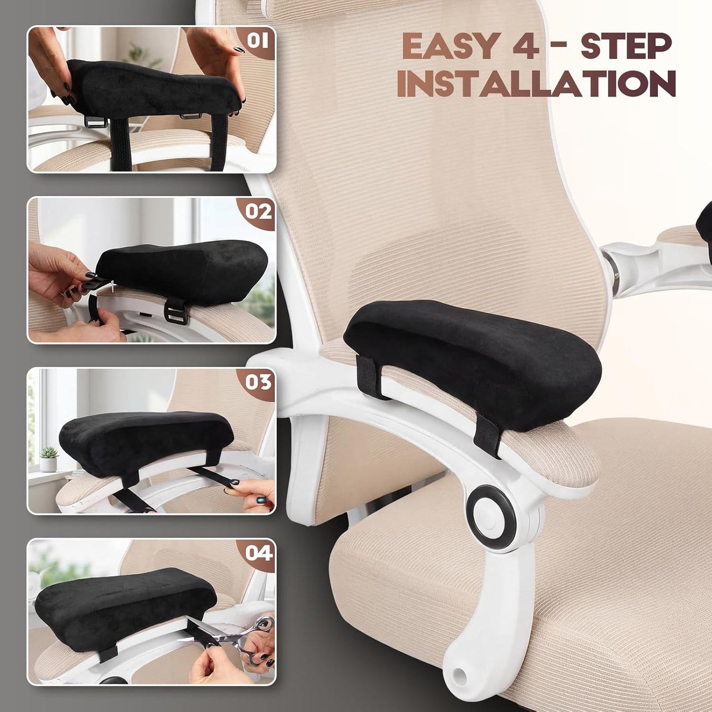 Office Chair Arm Pads, Ergonomic Memory Foam Wheelchair Cover, Arm Rest Pillow for Desk, Computer, Gaming and Elbows (Skin-Friendly Arm Rest Pillow)