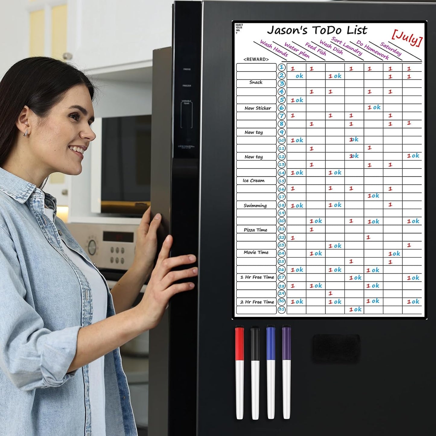 Dunzoom Multi-Use Magnetic to Do List White Board Chore Chart List for Refrigerator 17.3x11'' Goal Task Habit Tracker Monthly Weekly Homework Child Calendar Family Grocery Fridge Dry Erase Board