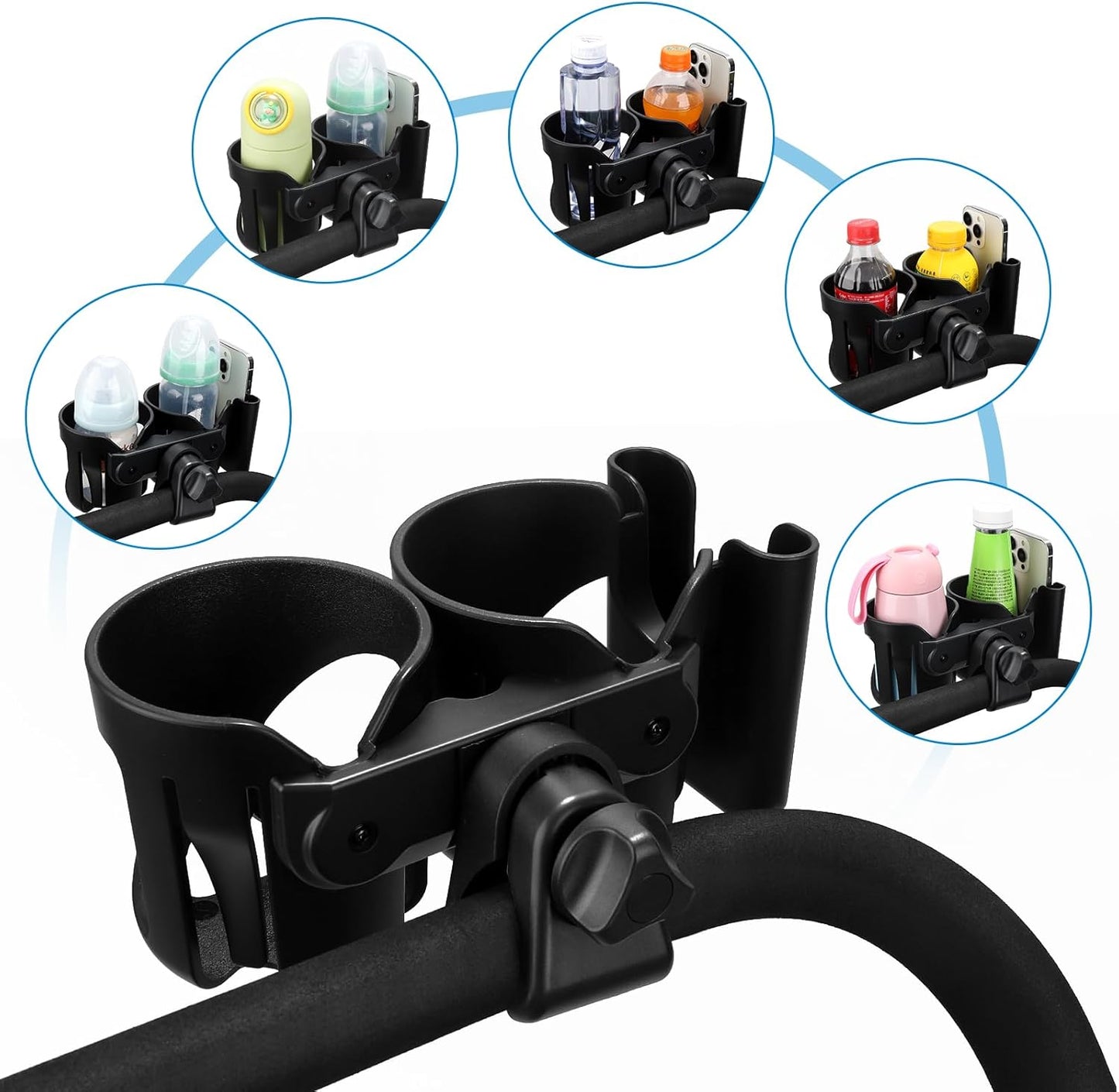 Accmor Stroller Cup Holder, Universal Cup Holder for Stroller Walker Bike, 360° Rotatable Large Caliber Designed Bottle Holder for Stroller, Bike, Wheelchair, Scooter