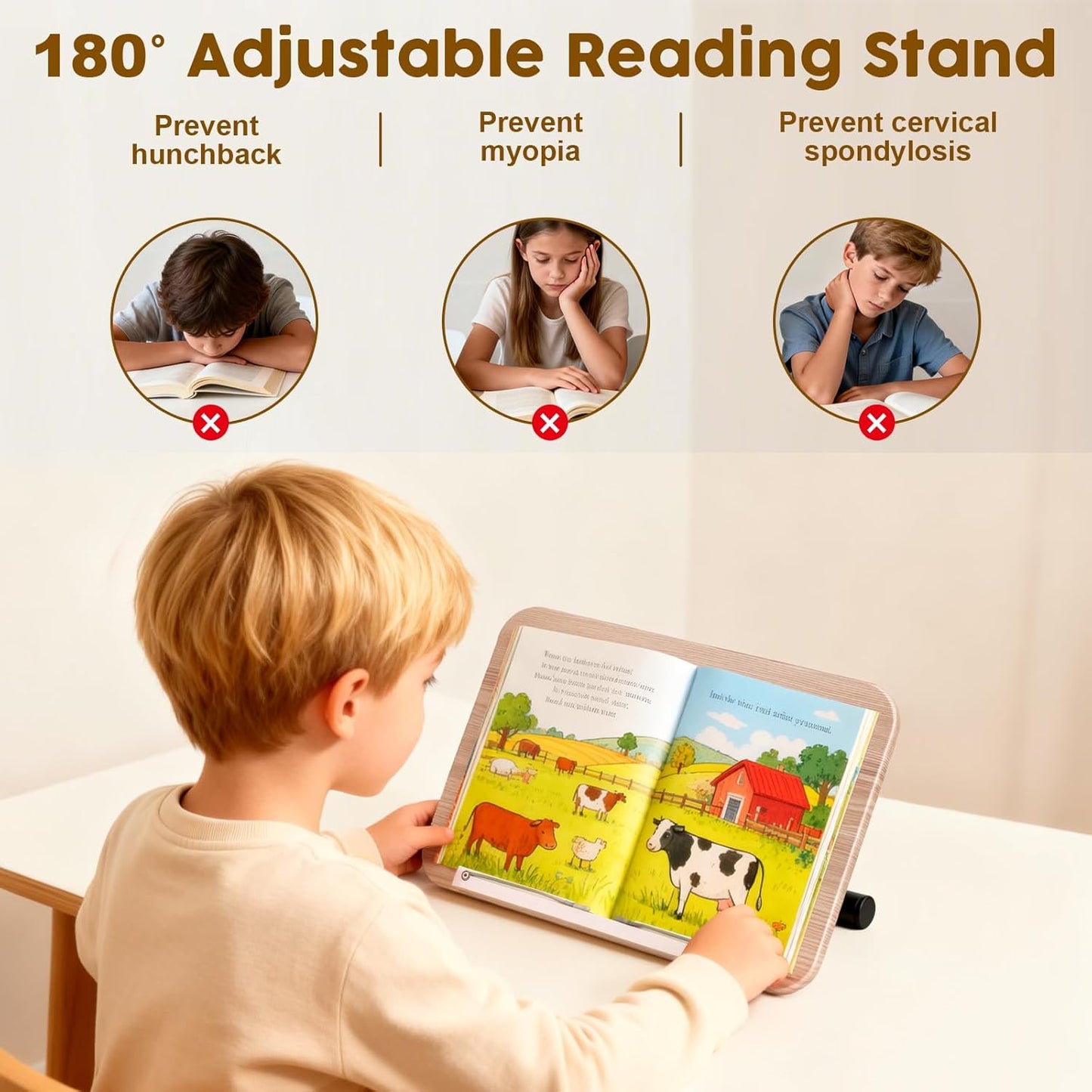2 in 1 Dual-use Music Stand & Desktop Book Stand, Adjustable Height 16.5"-51", 100% Solid Wood Laptop Floor Stand Book Holder with Page Clips for Cookbooks, Sheet Music (Brown)