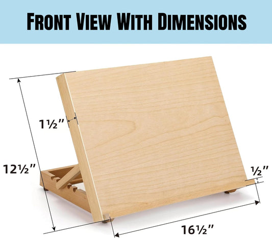 Adjustable Beech Wood Tabletop Easels for Painting and Drawing Supplies - Portable Drafting Table & Art Stand, 5-Position Desk Easel with Smooth Art Board for Studio Sketching (16.5" x 12.5")