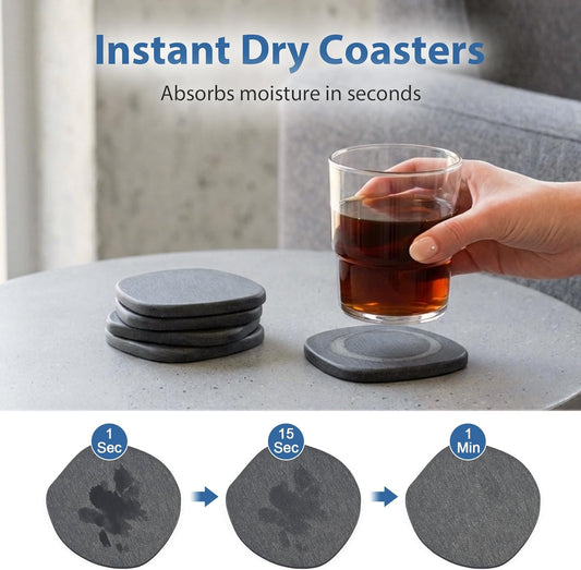 Diatomaceous Earth Coasters Set of 2 for Drinks, Moisture Water Absorbent Stone Coasters for Table Desk at Work, Water Absorbing Instant Drying Diatomite, Modern White