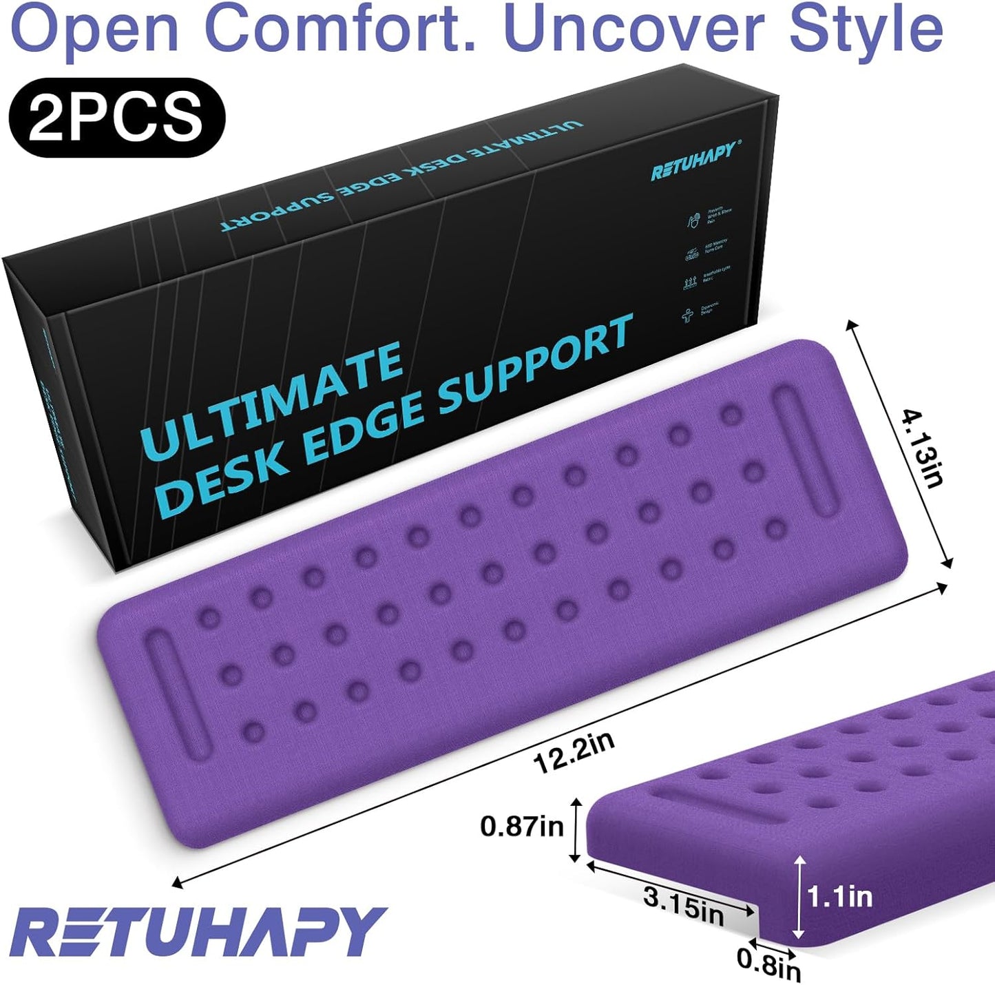 L-Shaped Desk Edge Cushion, 2 PCS Elbow Rest for Desk with Ergonomic Support, Memory Foam Elbow Pad & Arm Rest for Palm, Wrist & Forearm, Non-Slip & Separate Design, Office & Home, Black