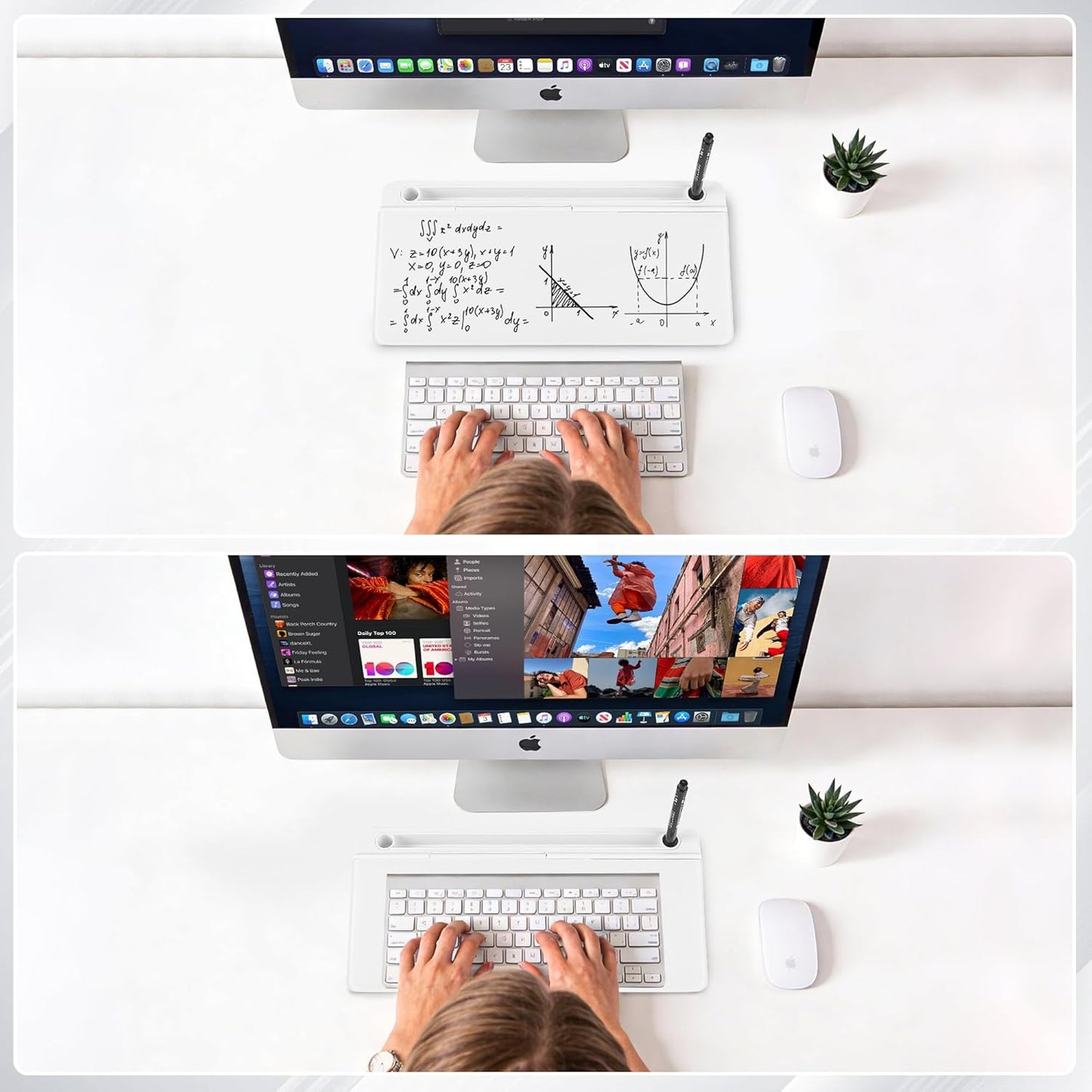 Small Desktop Glass Dry Erase whiteboard Organizer with Storage 16 X 7 inches, White