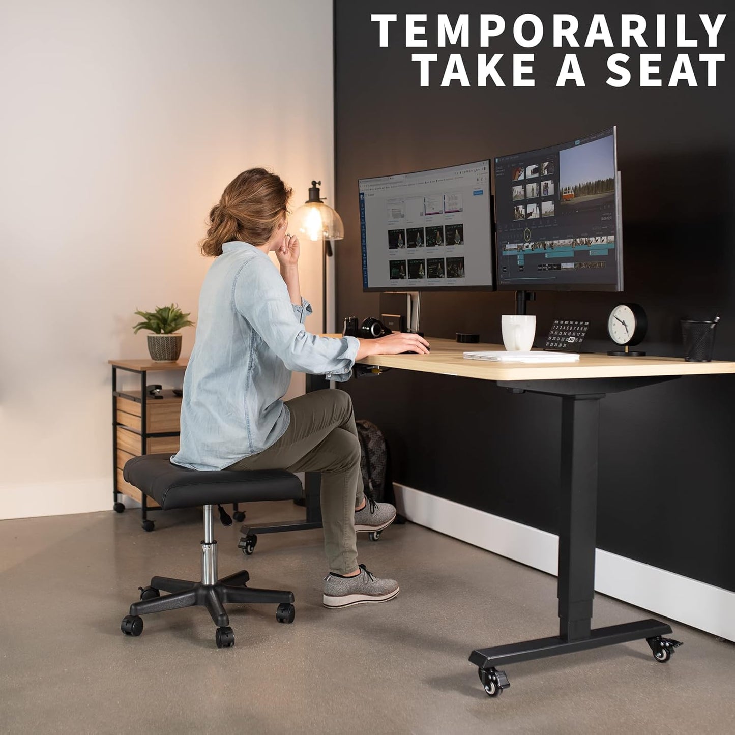 VIVO Mobile Under Desk Leg Rest Ottoman Adjustable Foot Stool for Home Office, Black, CHAIR-S04F