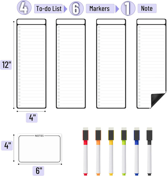 Mr. Pen- 4" x 12" Magnetic Dry Erase to Do List, 11 pcs, Neon Style, 4X Dry Erase to Do List White Board, 6X Colorful Whiteboard Markers and 6" x 4" Magnetic Whiteboard Note