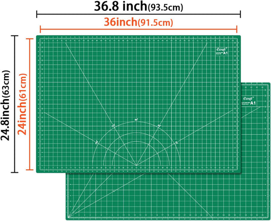 Ecraft Large Self Healing Cutting Mat: 24" x 36" Double Sided 5-Ply Hobby Mat, A1 Rotary Cutting Sewing Mat for Crafts, Fabric,Sewing,Quilting,Scrapbooking,Projects,Grey/Black
