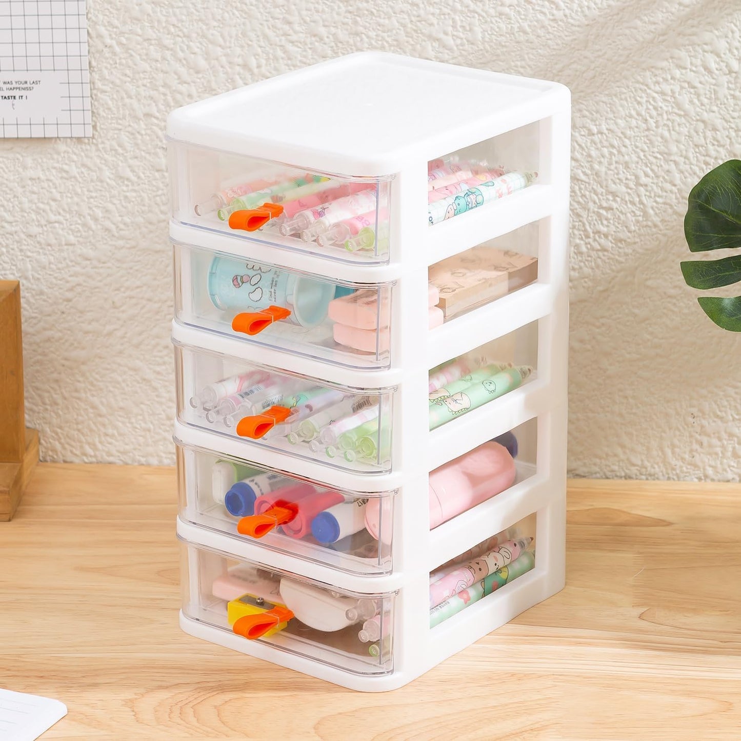 Gagee 3 Drawer Mini Desktop Unit,Plastic dressers with drawers for Arts and Crafts, Small Tools, Sewing Accessories, Stationary, and Hardware,Clear/White Frame