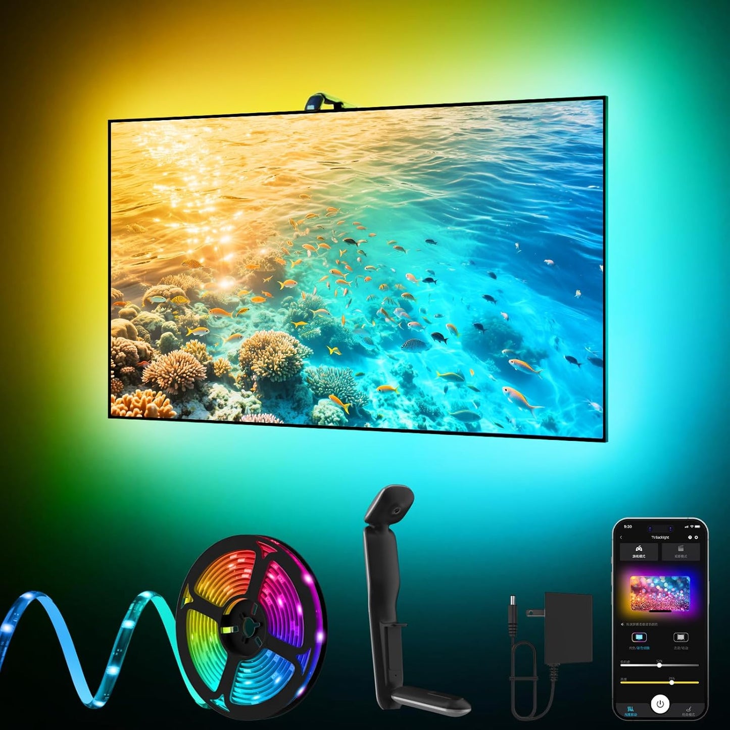 KANTUTOE TV LED Backlight Sync to Screen, 13.7ft LED Lights for 45-65 Inch TVs & PC Monitors, Smart App Control TV Lights That Change with TV, Backlight with Camera, Music Sync Strip Lighting