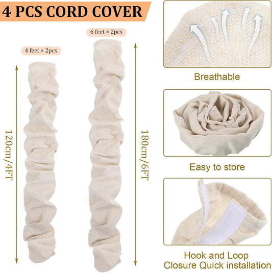 4 Pcs Fabric Cord Cover 6 Feet and 4 Feet Chain Cable Sleeve Chandelier Lighting Wire Cord Cover for Lamps Light Fixtures Lighting Wires Cable Management