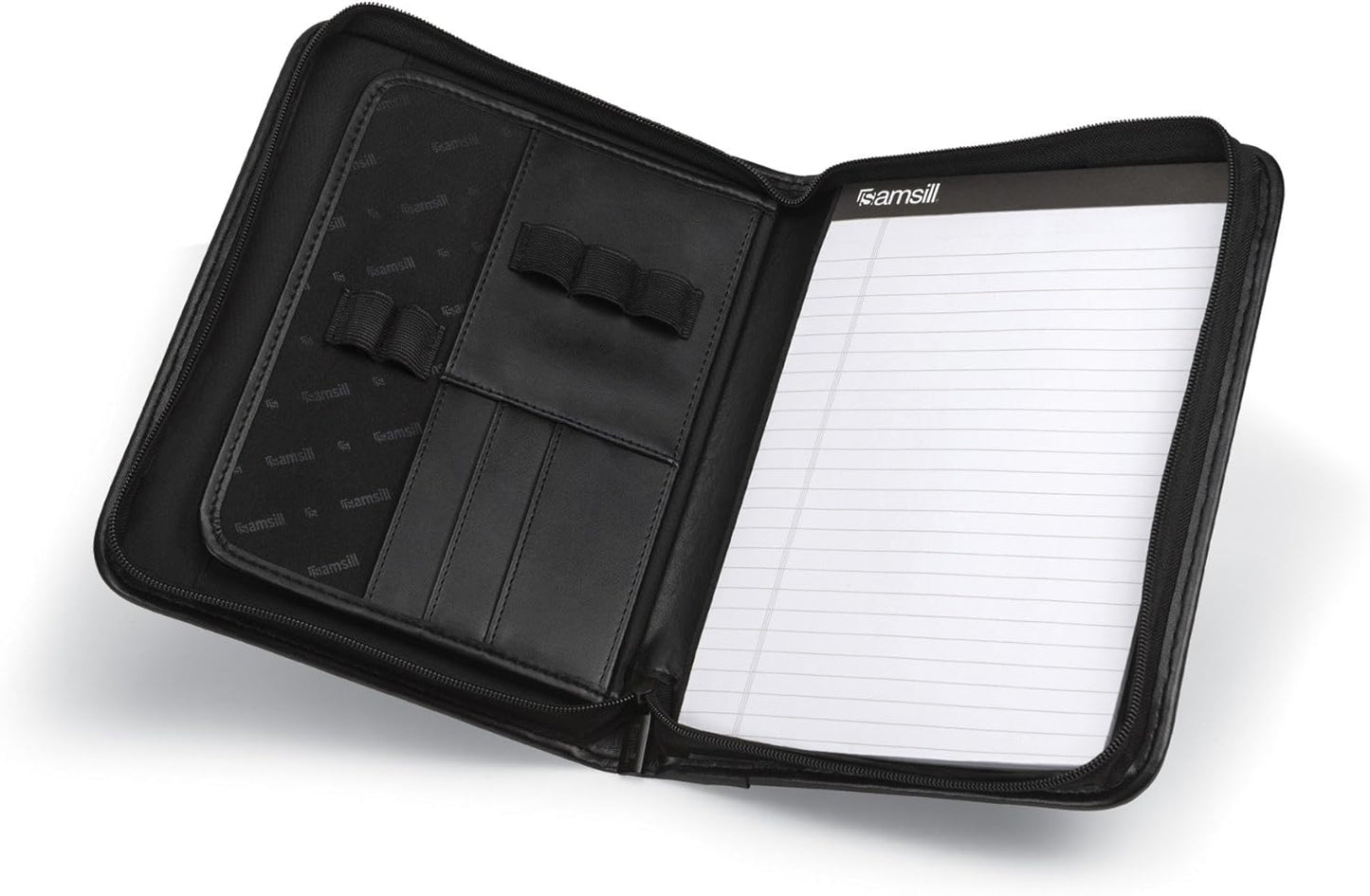Samsill Professional Padfolio, Faux Leather Junior Portfolio with Zipper, 10.1 Inch Tablet Sleeve, with 7 x 10 Inch Notepad, Black