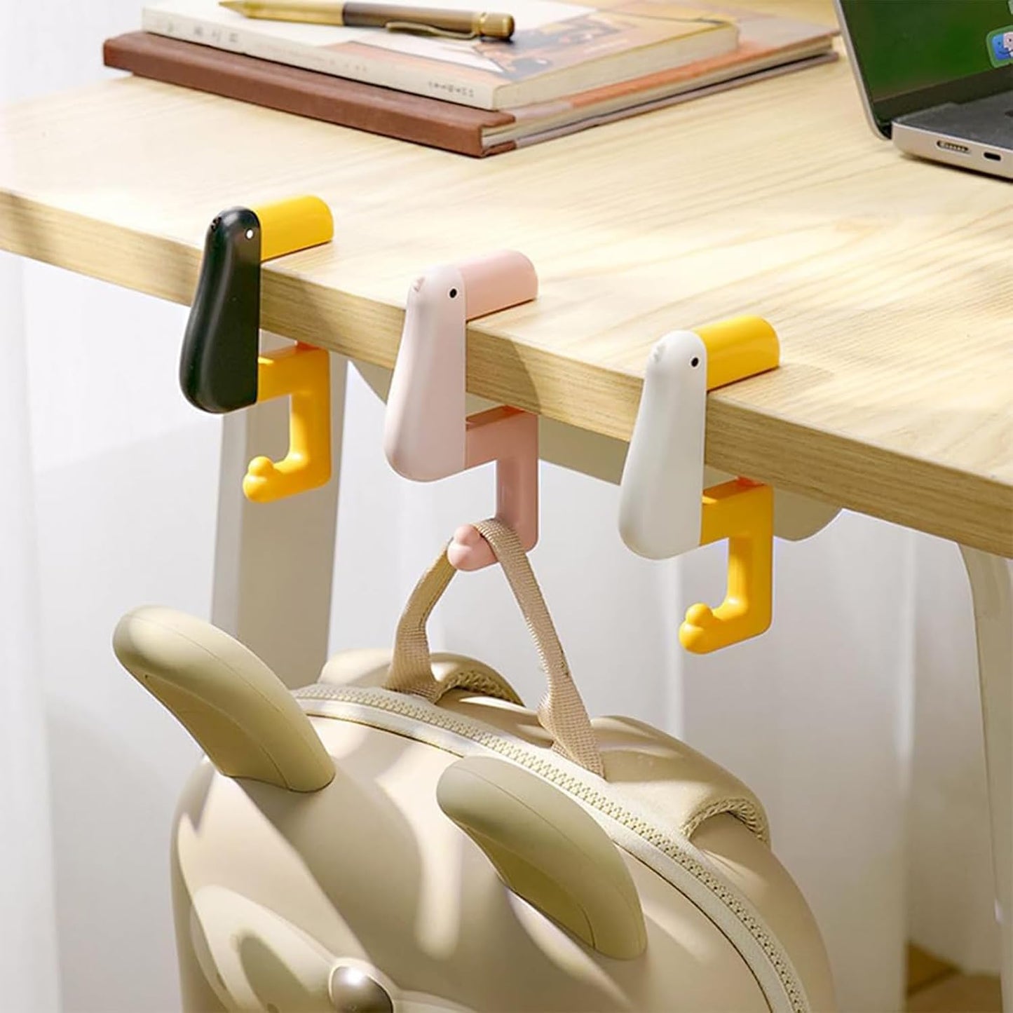 3 Pieces Foldable Table Hook Duck Shape Portable and Removable, No Drilling Bag Holder Bag Clip for Office Storage