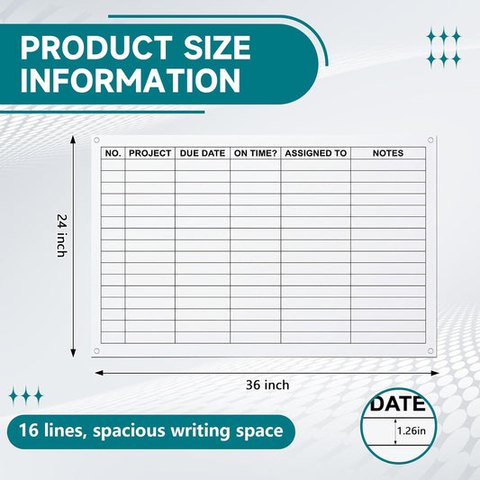 Lincia Large Dry Erase Project Management Planning Chart 24" x 36" Erasable Lined Project Planner Poster for Whiteboard Wall Visual White Board for Office Teams Scheduling Tracking Progress Managers