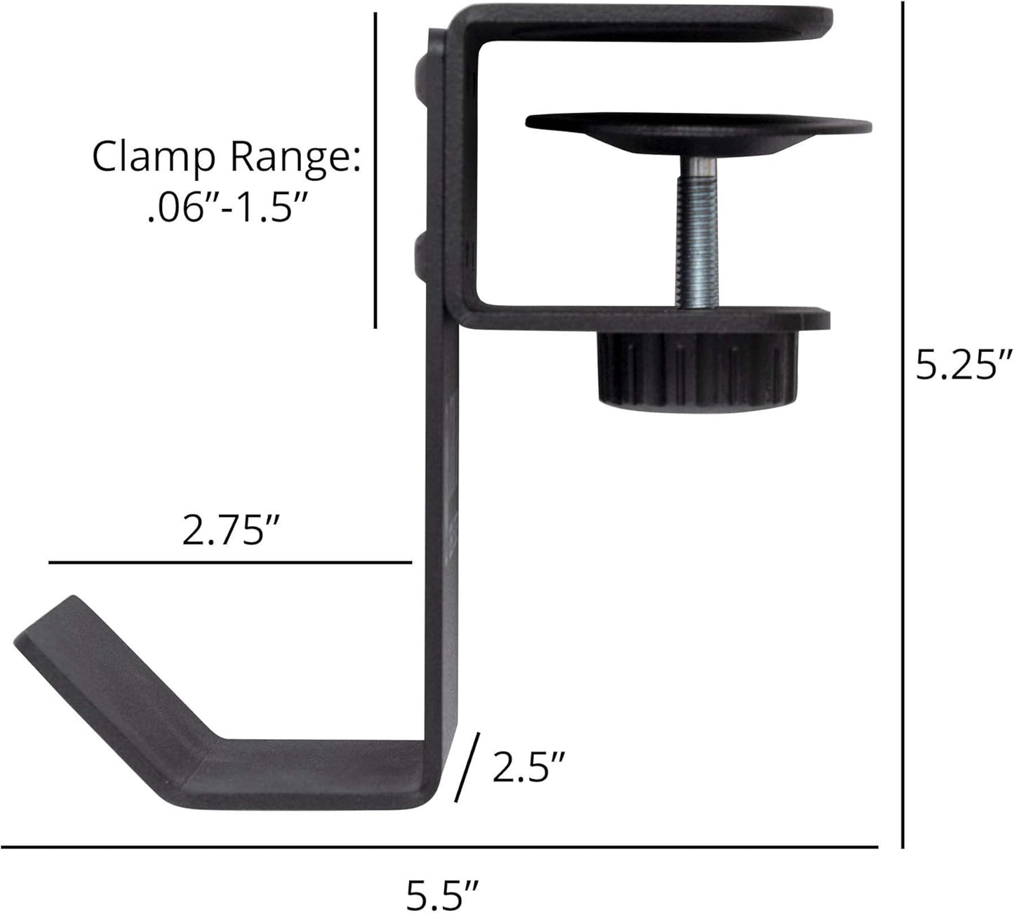 Stand Up Desk Store Clamp-On Under Desk Headphone Hanger, Backpack Hook, and Purse Holder - Black