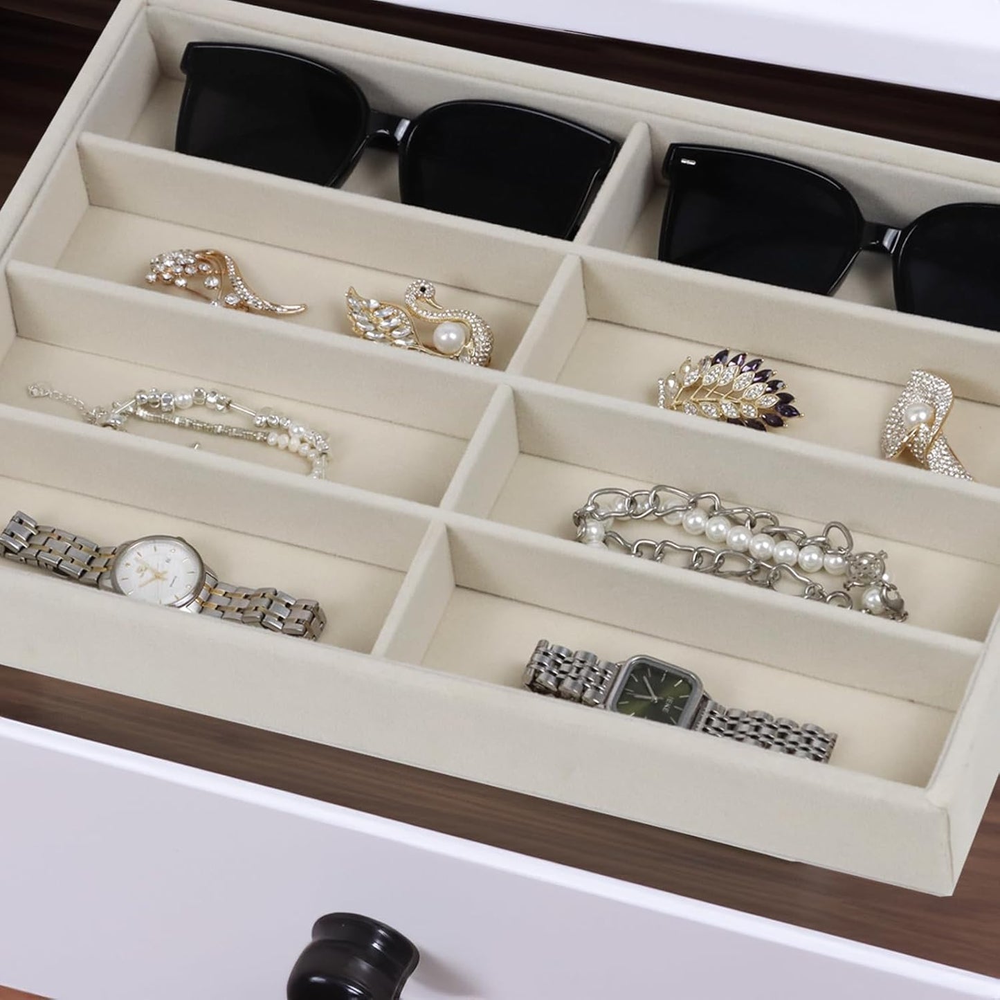 Large Velvet Sunglasses Storage Organizers Jewelry Organizer, Velvet Jewelry Organizer, Large Jewelry Drawer Organizer Tray, Eyeglass Organizer Earring Holder Ring Display (Sunglass Tray)