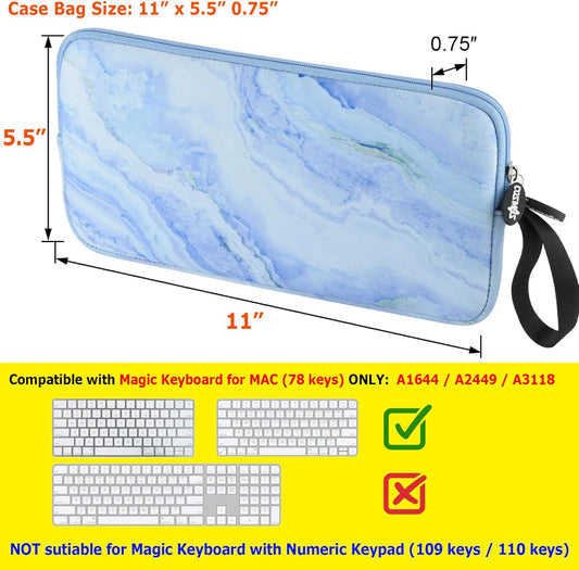 Neoprene Carrying Keyboard Sleeve Case Bag Protection Pouch Compatible with Magic Keyboard 1 & 2, Wireless Keyboard, Magic Mouse, Magic Trackpad and Wireless Trackpad (White Marble Pattern) …