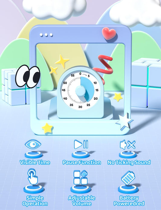 LIORQUE Visual Timer for Kids with Pause Function,Timer for Kids and Adults, Protective Case, Silent Time Management Tool, 60-Minute Countdown for Classroom, Office, Meetings, Study, Kitchen(Rainbow)