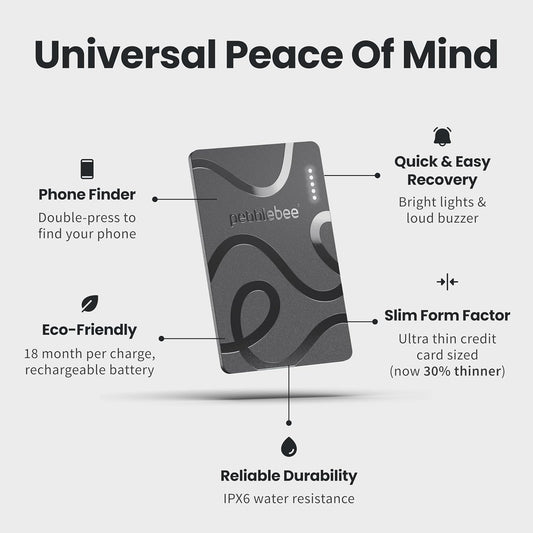 Pebblebee Card 5 | Rechargeable Bluetooth Wallet Tracker Card | Thin Eco-Friendly Alternative Tracking Card to Air Tag & Android Tracker | 18-Month Battery | Inbuilt Link Scan-to-Return & Phone Finder