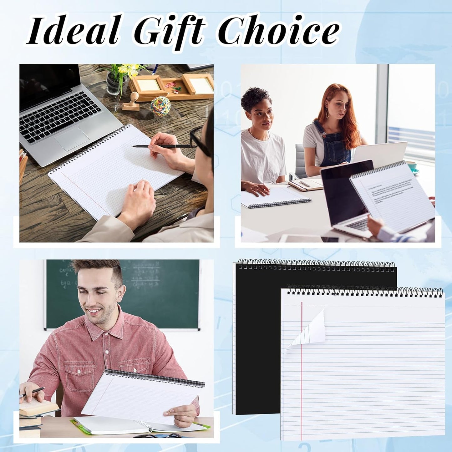 MotiMind 4 Pack Landscape Notebook Top Spiral Bound 11 x 9.5 Inch College Ruled Legal Pads Horizontal Notepad with Hole Punched Pages for Office School Meeting Project Notes Daily Use, White