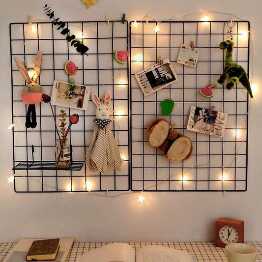 2 Pack Large Wall Grid Panels with Light and Clips, Photo Display Board, Picture Frame Collage Board, Wire Grid Wall Panel Room Decoration,Black