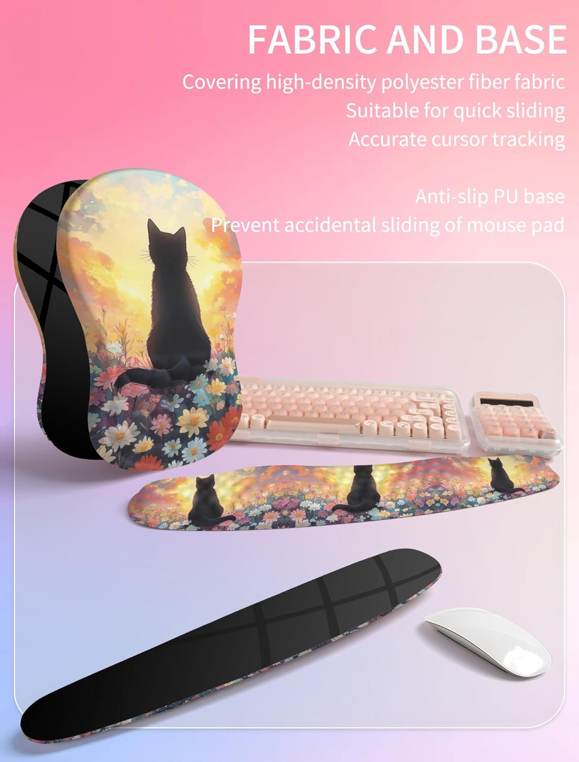 Hokafenle 2in1 Combination, Wave Keyboard Wrist Rest and Ergonomic Curvature Mouse Pad Wrist Support for Relieve Wrist Pain, Filled with Soft Cushion Memory Foam, Black