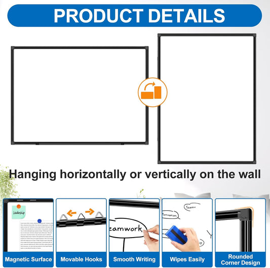 H-Qprobd 6'x4' Large Magnetic White Board Dry Erase Whiteboard with Black Aluminum Frame, 72"X48" Magnet Presentation Wall Boards for Office, Classroom, School, Home