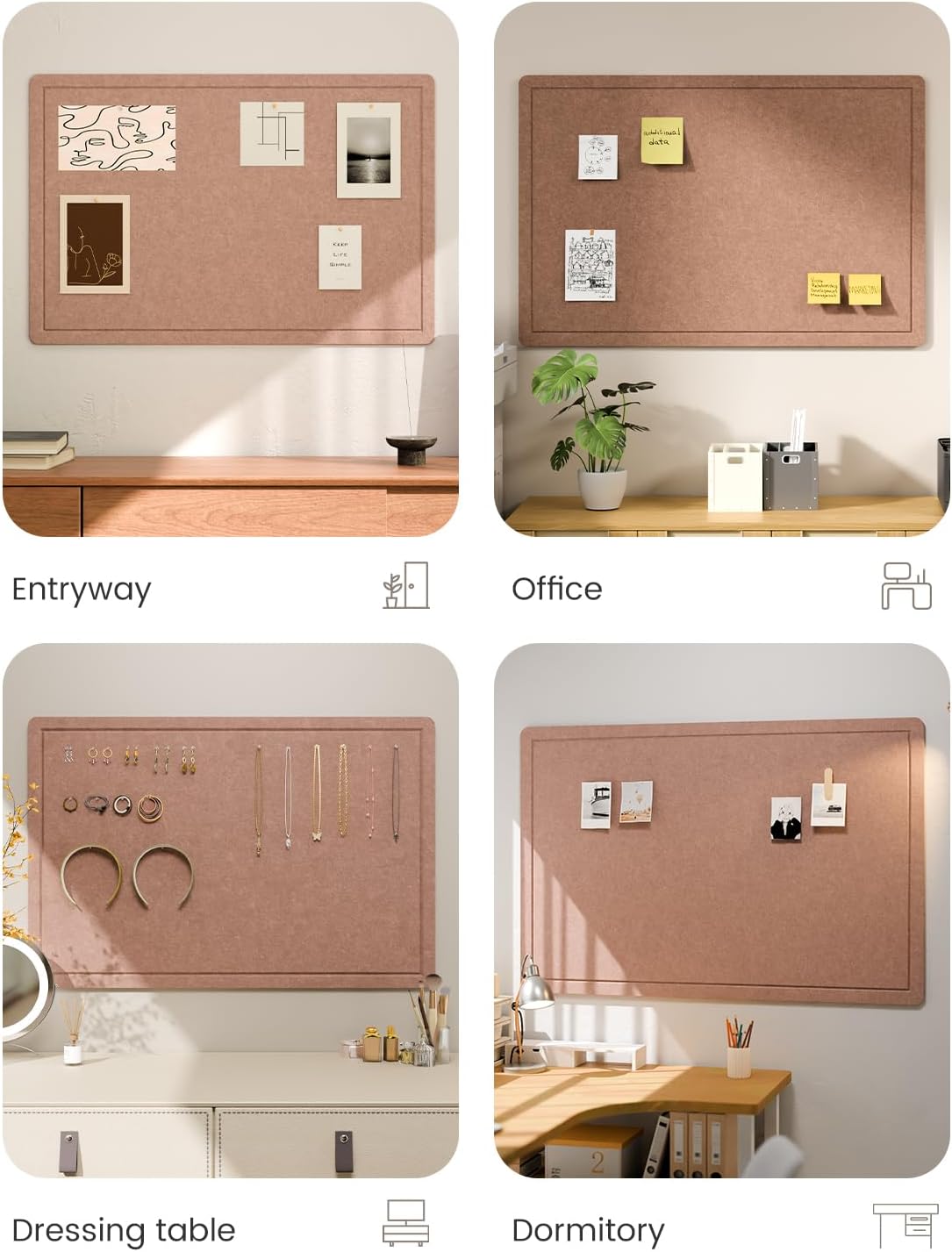 Fluxynara Bulletin Board, 23.6" x 17.5" Cork Board Alternative with 12 Safe Removable Adhesive Tabs, Foldable Felt Pin Board for Home Office, Classroom, Bedroom,Entryway for Walls—Sage