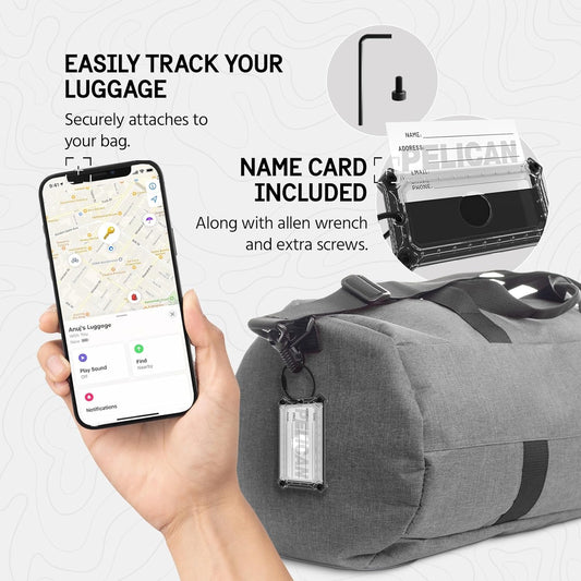 Pelican AirTag Tracker Luggage Lock - Travel AirTag Holder Luggage Tag for Suitcases with TSA-Approved Cable Lock, 2-Piece Installation, Grade 5 Titanium Plate Tracker -Brushed Titanium