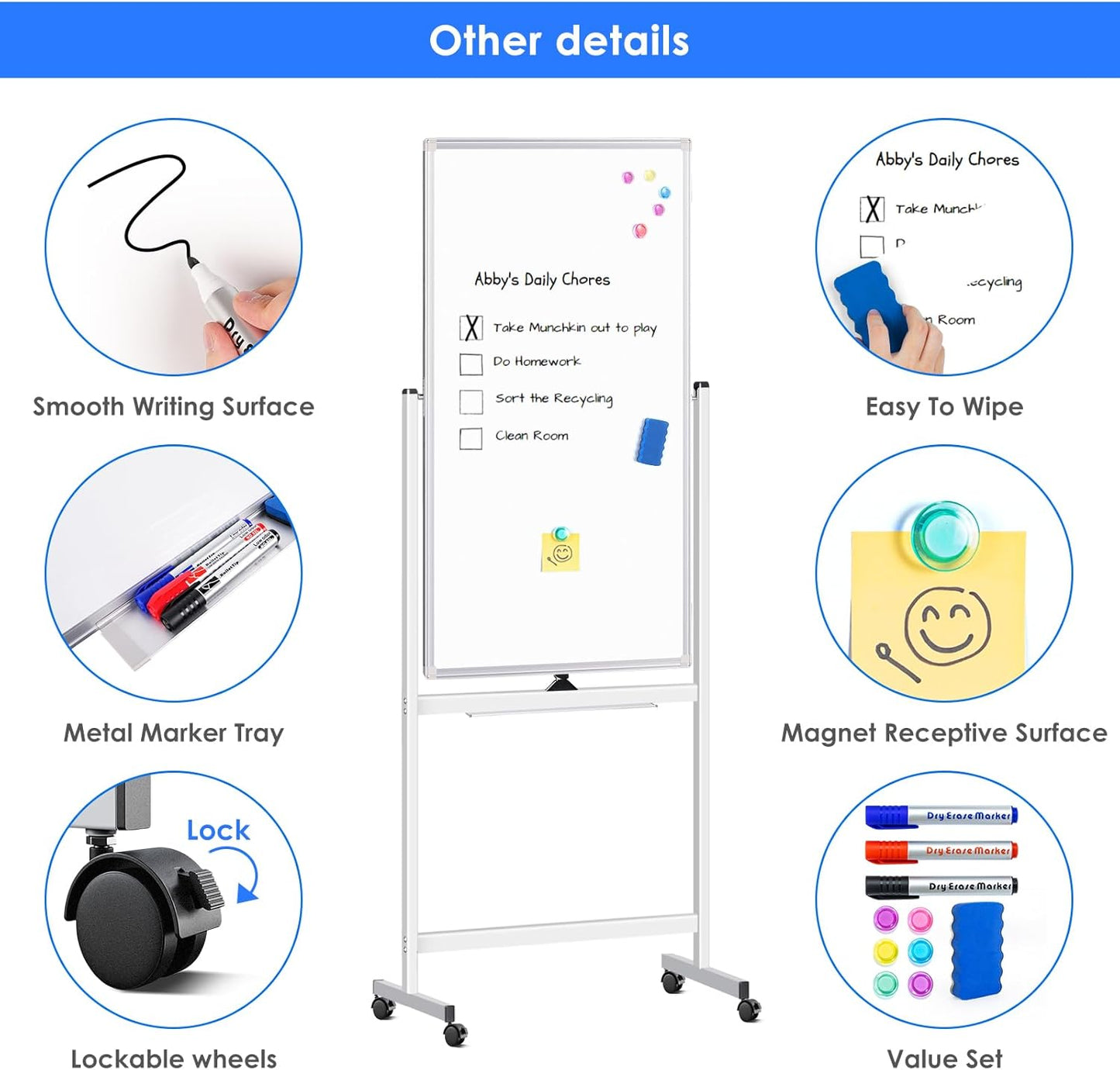 maxtek Magnetic Mobile White Board, 40 x 24 Double Sided Dry Erase Board Rolling Whiteboard, Aluminum Frame Standing Whiteboard on Wheels for Home Office Classroom (40 x 24 Black)