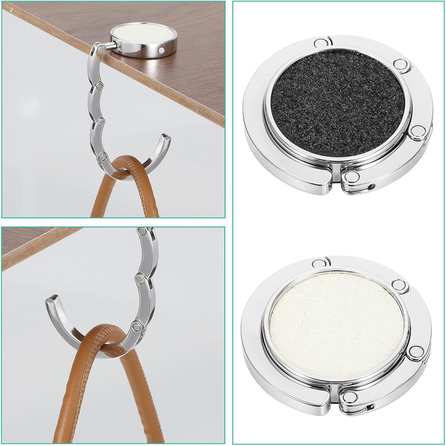 2Pcs Foldable Purse Hook, Women's Bag Table Hanger Collection, Foldable Purse Hooks for Table & Desk, Desk Hooks for Purse, Handbag Hanger Holder (Black & White)