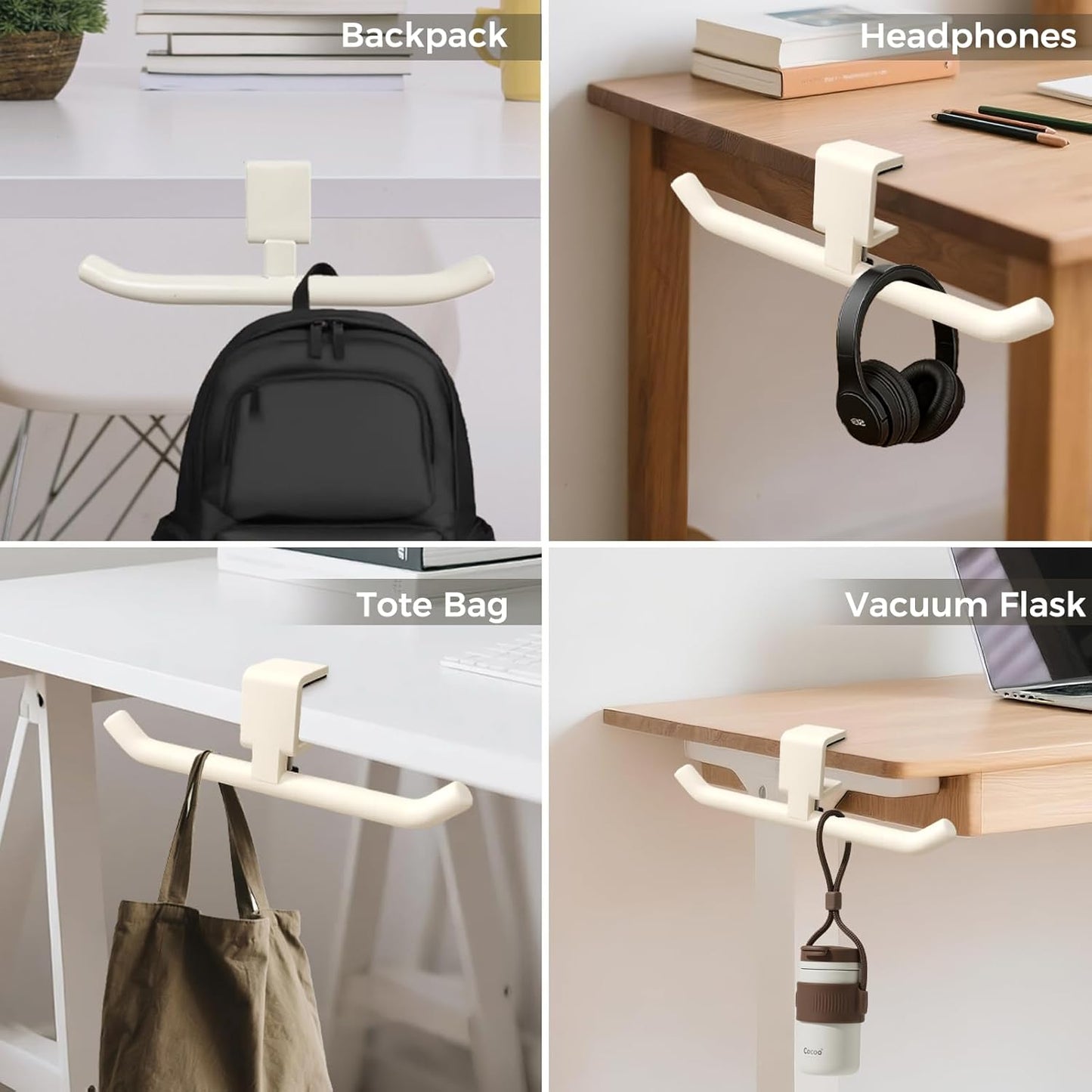 80-lb Heavy-Duty Bag Hook for Desk or Table,Adjustable Purse Hanger,Purse Hook,Backpack Holder for Table & Handbag Hanger,Space-Saving Organizer for Classroom, Dorm Office,Home,and Cafe Tables (White)
