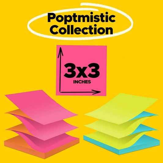 Post-it Pop-up Notes, 12 Sticky Note Pads, 3 x 3 in., School Supplies, Office Products, Accordion Sticky Notes Work with Pop-Up Note Dispenser, Poptimistic Collection, Alternating Colors