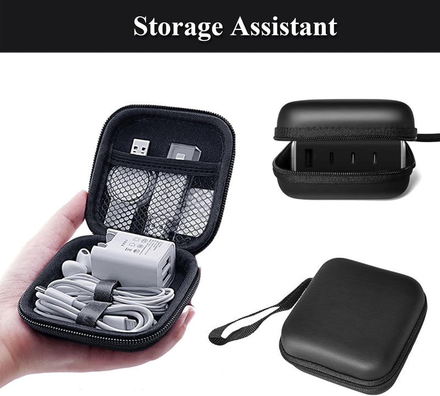 Charger Case,Mini Cable Organizer Cases,Pouch Case Bag,Small Charger Organizer,Waterproof Travel Storage Carrying Bag for USB Drives,Power Adapter,Earphones,Cords etc,Square,Black
