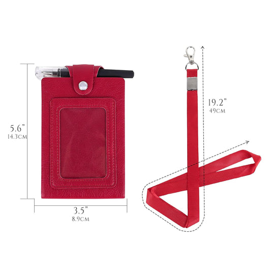 Biiange Mini Notebook on Lanyard, Small Notebook with Lanyard, PU Leather Lanyard Meeting Notebook, Neck Hanging Notepad with ID Slot and Pen (1Pcs Red