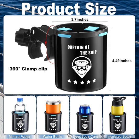 Teenyyou Marine Boat Rail Cup Holder No Drilling Drink Holder Clamp on Kayak Cup Holders Boat Accessories Gifts Install on Pole Grip Rail Grab Bar for Men