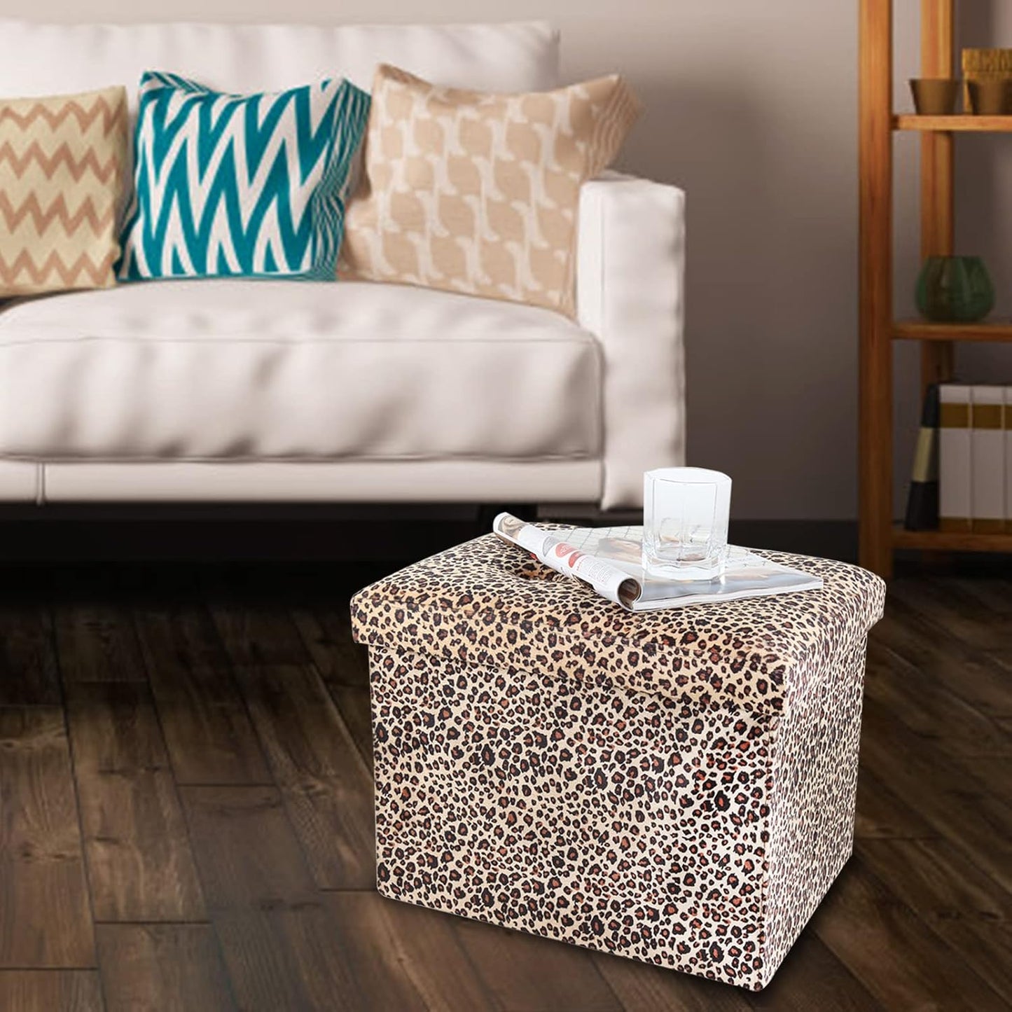 ALASDO Storage Ottoman Footrest Stool Small Ottoman with Storage Foldable Ottomans Foot Rest Footstool Bench for Living Room 17x13x13inches Grey