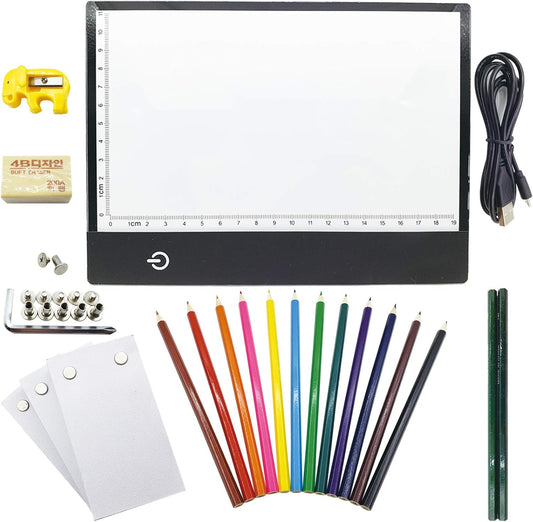 Canvall Flipbook Set for Drawing and Tracing Animation, Include: A5 LED Light Box, 540 Pages Animated Loose-Leaf Paper, 2 HB +12 Colored Drawing Pencils, Pencil Sharpener, Eraser and Screwdriver