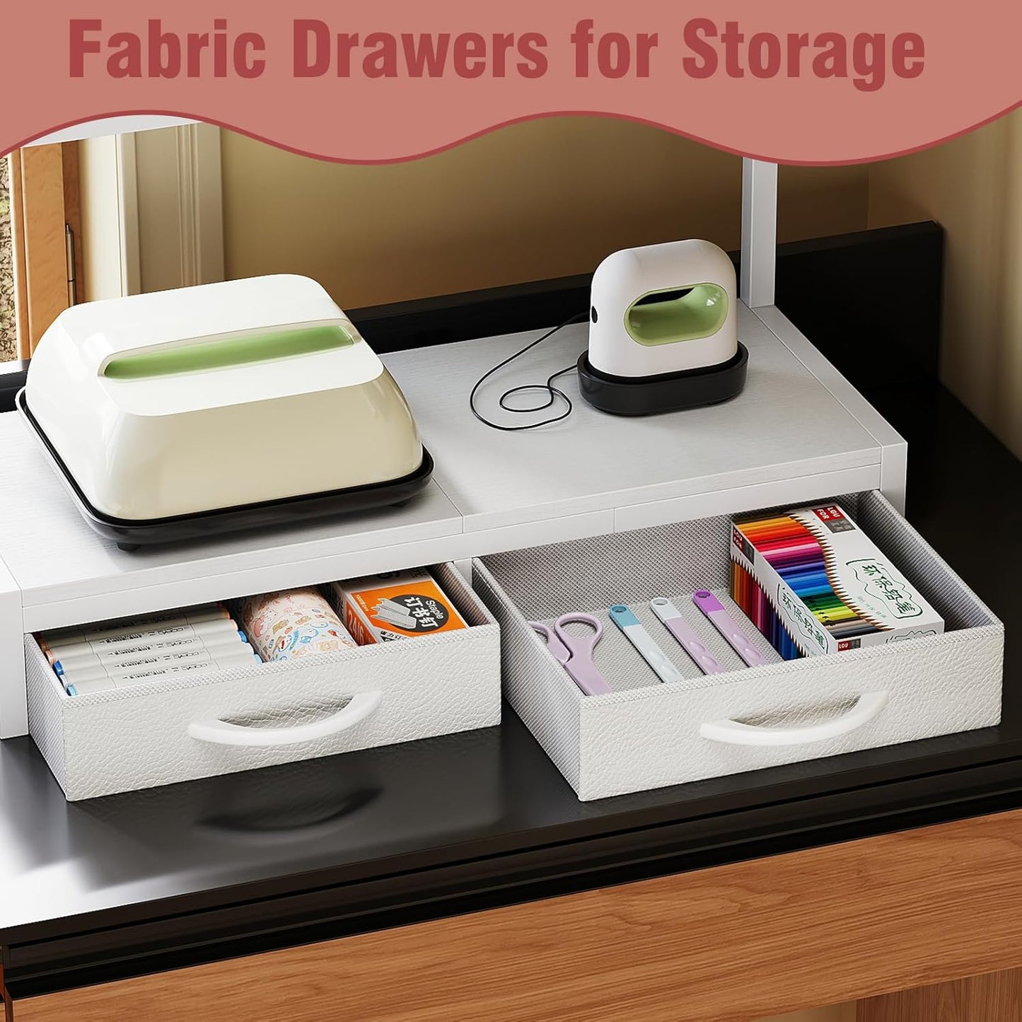 VENNQD Stand Compatible with Cricut Maker and Cricut Explore Air Series Stand Legs for 2 Cricut Machines Fully Open 2 Tier Desktop Craft Accessories Storage Organizer (White)