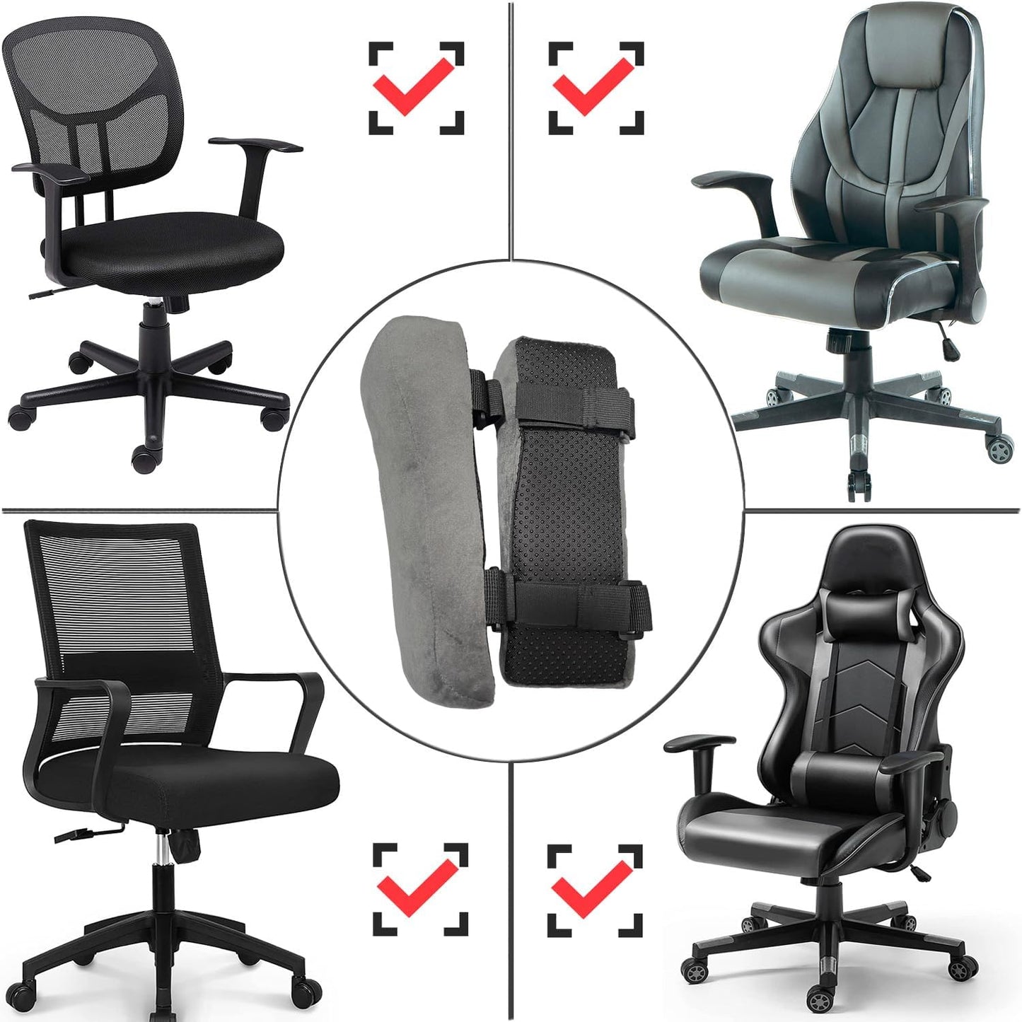 Office Chair Armrest Covers, Set of 2 Comfortable Armrest Elbow Pillow (2 Grey Armrest Pillow)