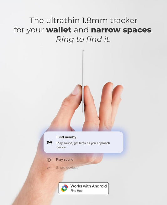Rhinokey® Wallet Tracker Card (Android Only) 0.07in Slim Rechargeable Smart Tracking Card Works with Google's Find Hub IP68 Item Finder with Key Chain Hole for Luggage Tags (2 Pack - Android)