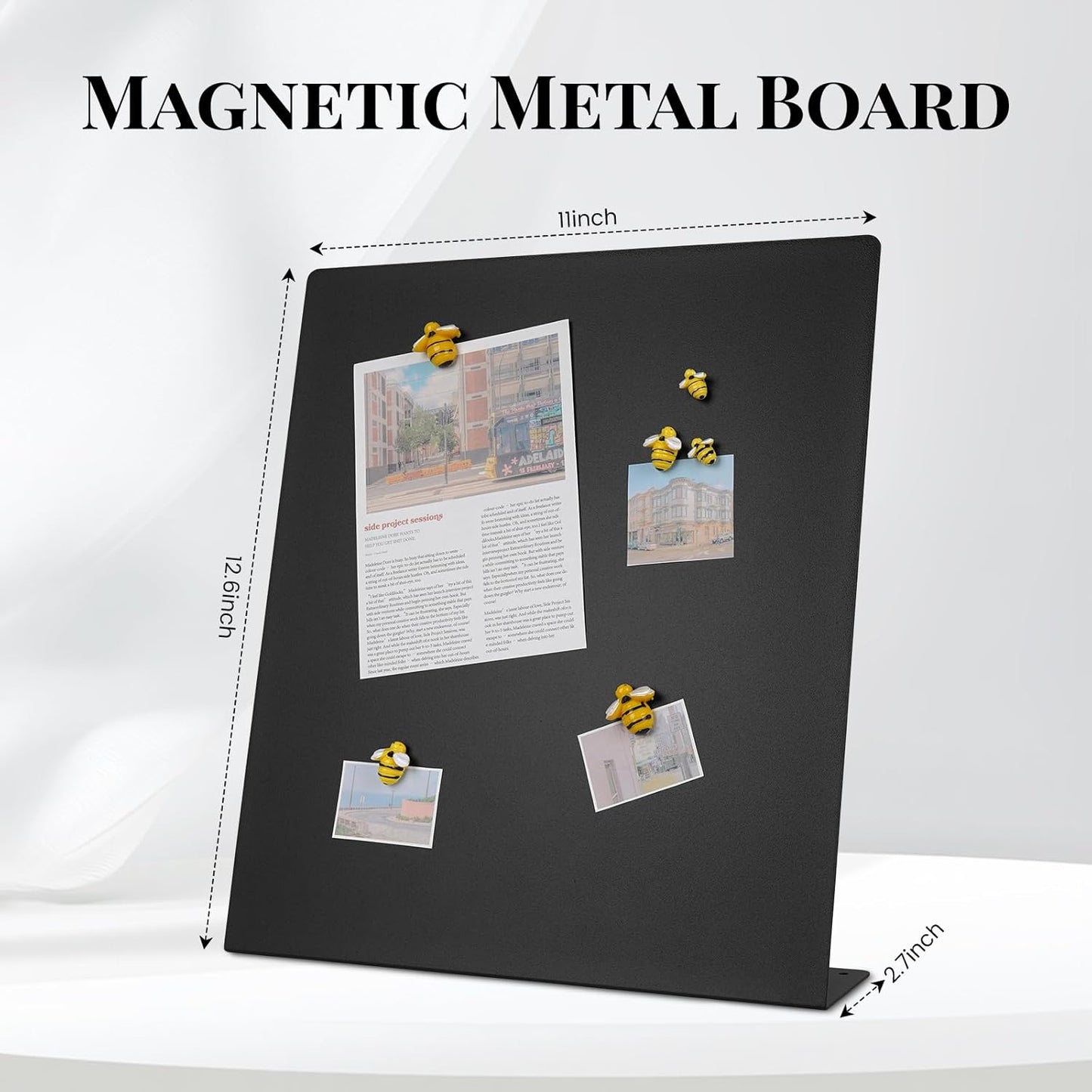 2 Pack Magnet Board,Black Magnetic Board,Metal Magnetic Bulletin Board,Magnet Display Stand for Home, School, Kitchen, Office