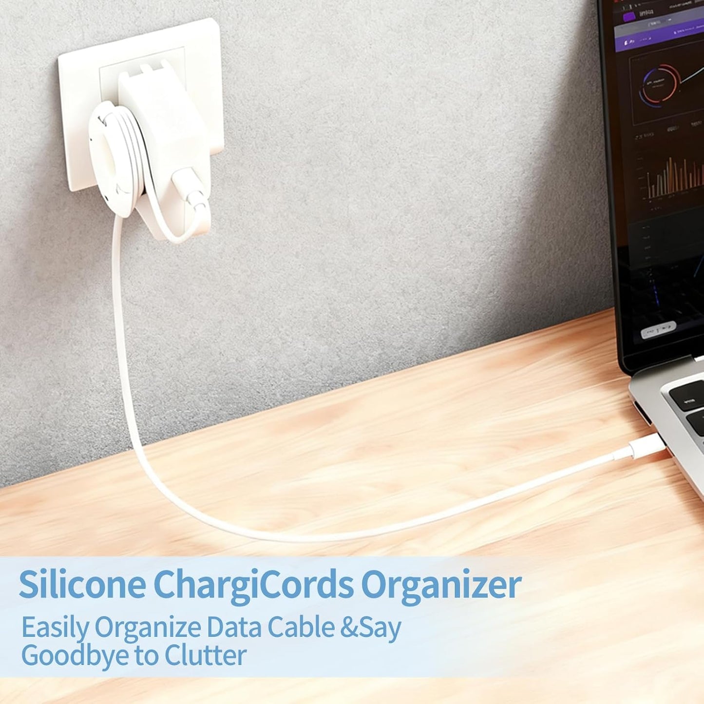 3-Pack Silicone Foldable Charger Cord Organizer – Collapsible Cable Winder & Appliance Cord Holder Compatible with MacBook, PC, USB-C Chargers, and Adapters, Cruise Travel Essentials 2026 (White)