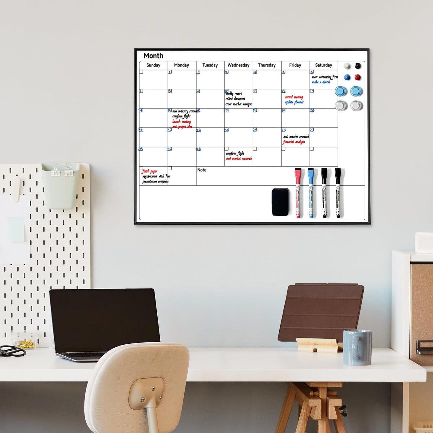 Weekly Planner Dry Erase Calendar for Wall Hanging, 16"x12" Aluminum Frame Whiteboard Calendar with Handle, Portable White Board as Office to Do List, Meal Planner for Home Kitchen