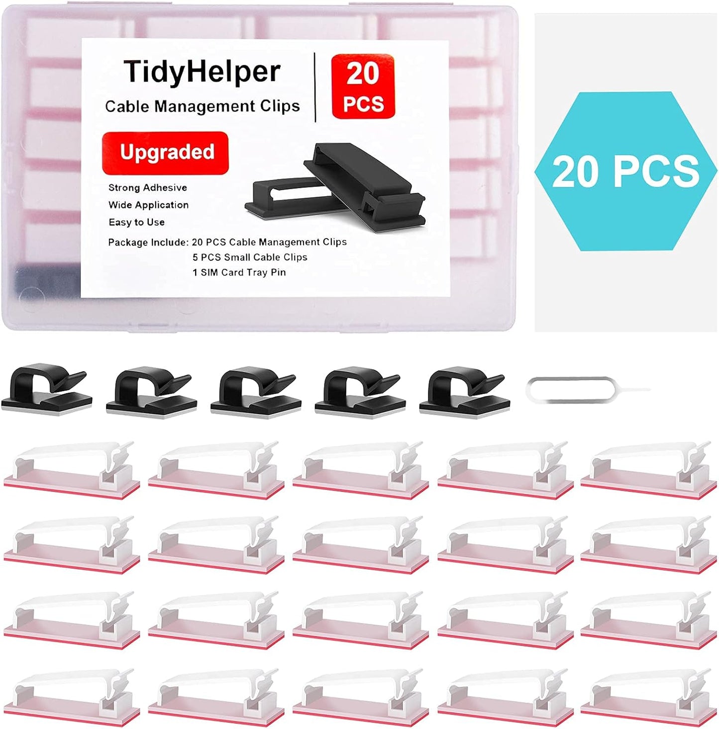 100 PCS Adhesive Cable Clips Black (Small & Large), Upgraded Wire Holder for Wall Cord Organizer Cable Management Under Desk, Outdoor Light Clips Hooks for LED, Car Dash Cam, HDMI, Extension Cord
