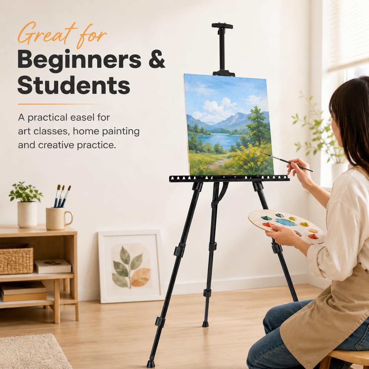 Art Easel Stand for Painting and Sign - RRFTOK 17 to 66 Inch Adjustable Aluminum Tripod Easels for Display, Portable Canvas and Poster Stand with Carry Bag for Beginners, Students and Classroom Use