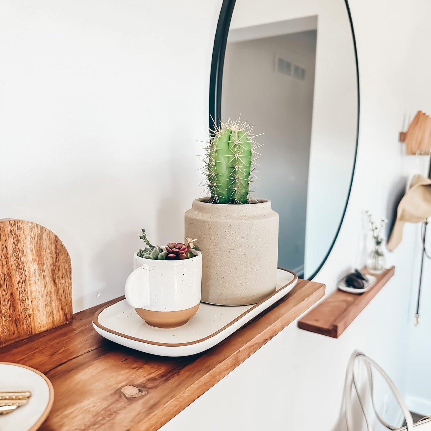 Mora Small Ceramic Decorative Tray – Rectangle 6.4 Inch Dish for Jewelry, Perfume, Makeup, Accessories, Candle, in the Bathroom Vanity, Bedside, or Kitchen Counter – Cute Organizer – White
