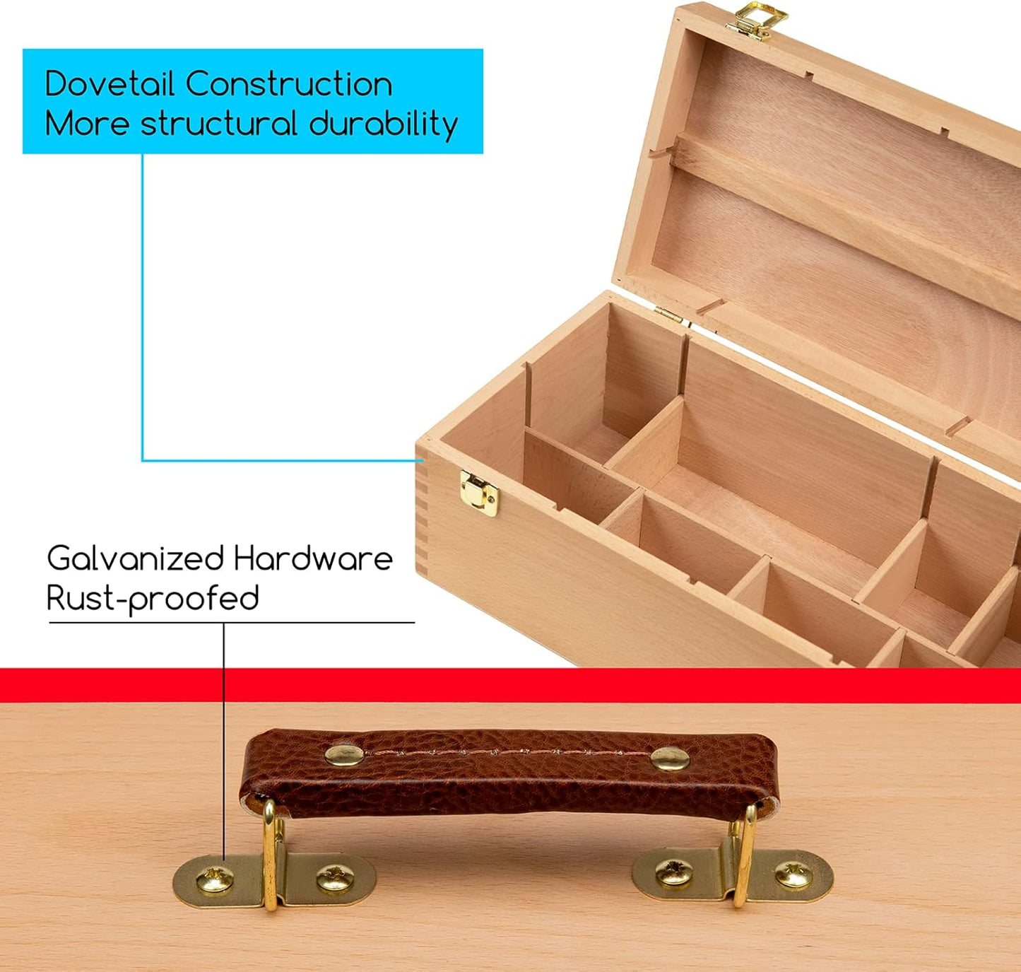 MEEDEN Medium Art Supply Storage Box - Multi-Function Solid Beech Wooden Chest/Art Tool Box with Lift Out Trays for Paint Brush, Pencil, Pastel, and More Art Supplies 14-1/5"W × 5-1/8"D × 4-1/3"H